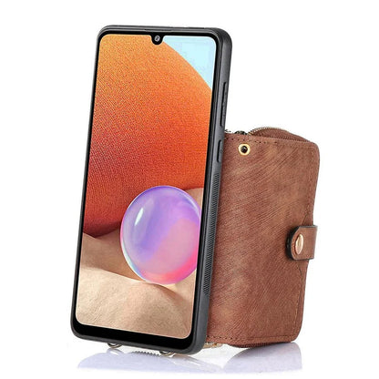 D3 For Samsung Galaxy A53 5G Case Zipper Wallet Retro Leather Coated Back Cover with Shoulder Strap