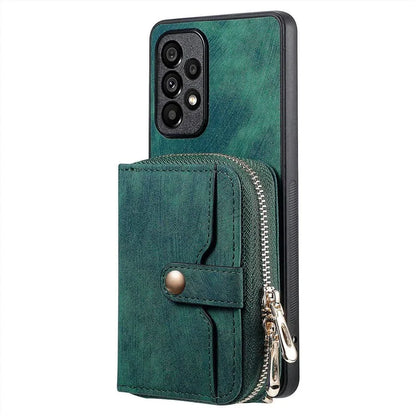 D3 For Samsung Galaxy A53 5G Case Zipper Wallet Retro Leather Coated Back Cover with Shoulder Strap