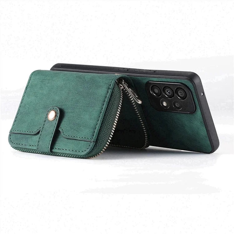 D3 For Samsung Galaxy A53 5G Case Zipper Wallet Retro Leather Coated Back Cover with Shoulder Strap