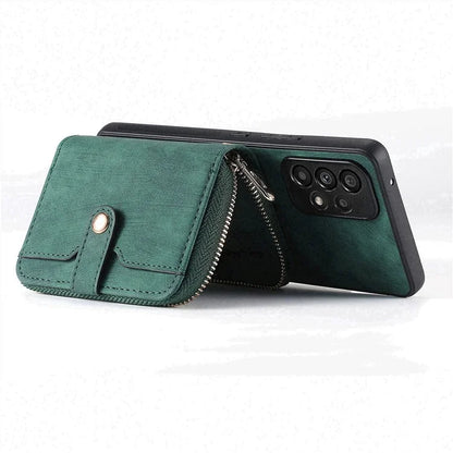 D3 For Samsung Galaxy A53 5G Case Zipper Wallet Retro Leather Coated Back Cover with Shoulder Strap