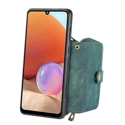 D3 For Samsung Galaxy A53 5G Case Zipper Wallet Retro Leather Coated Back Cover with Shoulder Strap