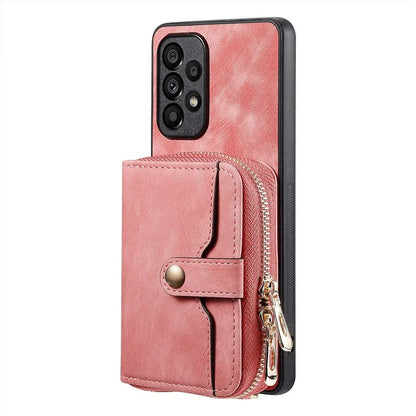 D3 For Samsung Galaxy A53 5G Case Zipper Wallet Retro Leather Coated Back Cover with Shoulder Strap
