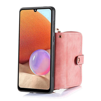 D3 For Samsung Galaxy A53 5G Case Zipper Wallet Retro Leather Coated Back Cover with Shoulder Strap