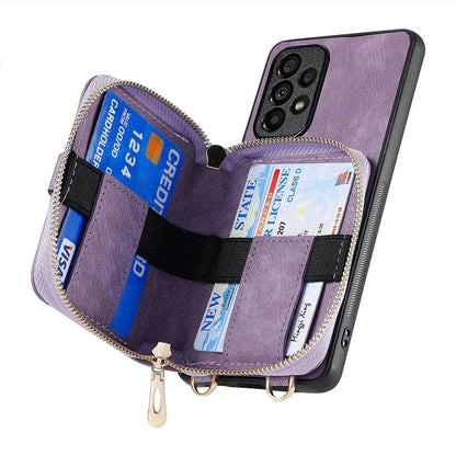 D3 For Samsung Galaxy A53 5G Case Zipper Wallet Retro Leather Coated Back Cover with Shoulder Strap