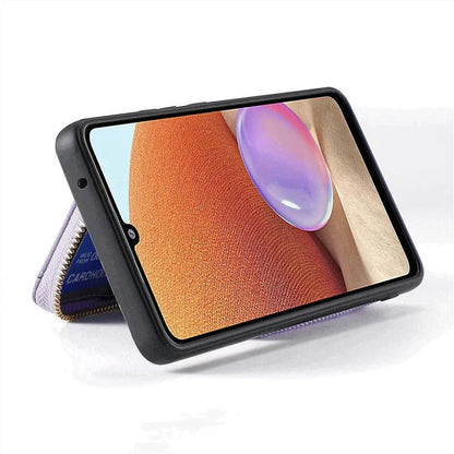 D3 For Samsung Galaxy A53 5G Case Zipper Wallet Retro Leather Coated Back Cover with Shoulder Strap
