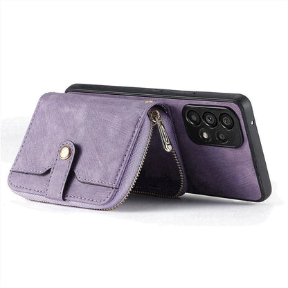 D3 For Samsung Galaxy A53 5G Case Zipper Wallet Retro Leather Coated Back Cover with Shoulder Strap