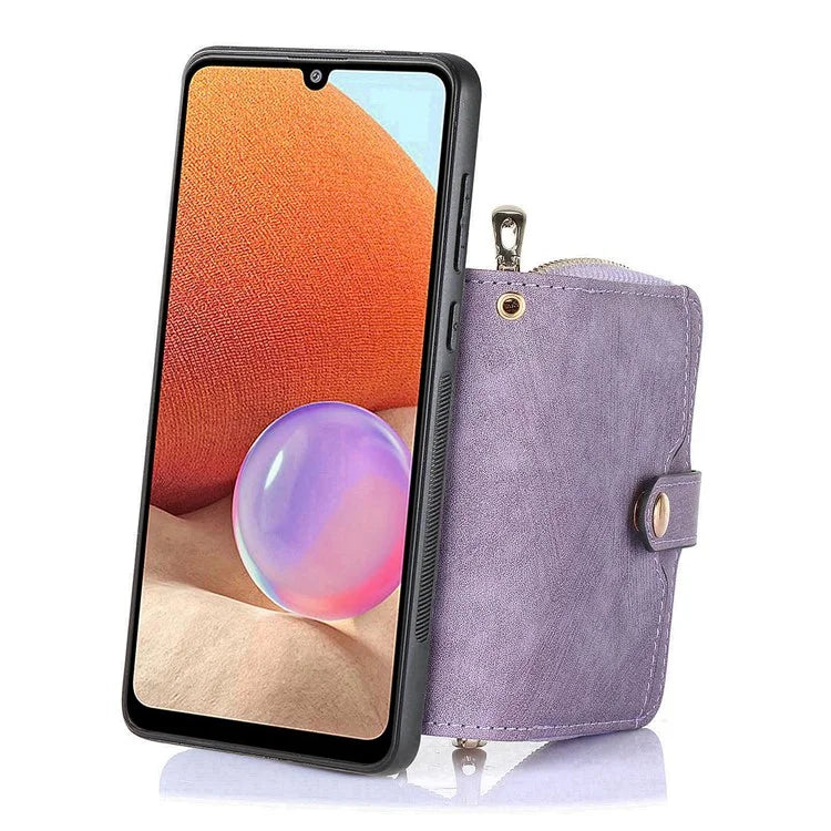 D3 For Samsung Galaxy A53 5G Case Zipper Wallet Retro Leather Coated Back Cover with Shoulder Strap