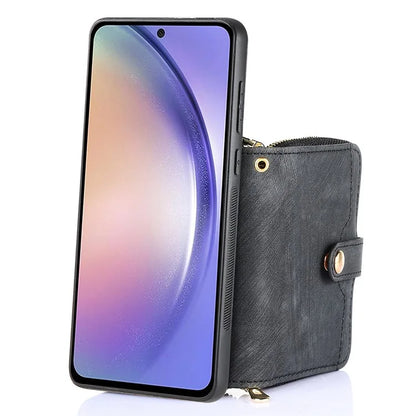 D3 For Samsung Galaxy A35 5G Anti-Scratch Shell PU Leather+PC+TPU Phone Case Zipper Wallet Retro Cover