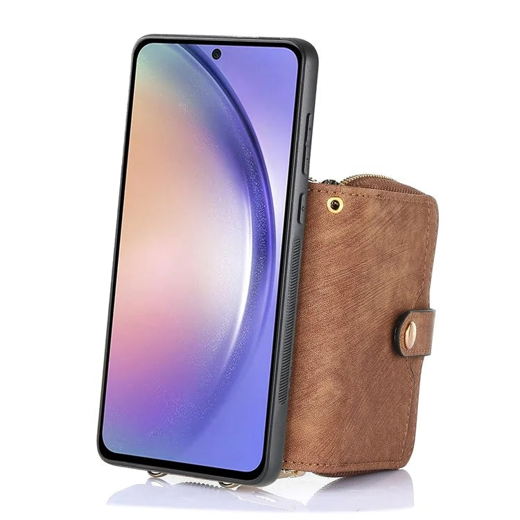 D3 For Samsung Galaxy A35 5G Anti-Scratch Shell PU Leather+PC+TPU Phone Case Zipper Wallet Retro Cover