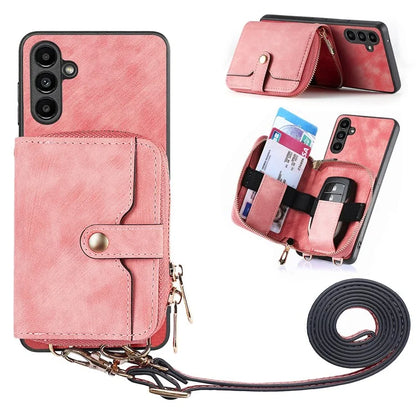 D3 For Samsung Galaxy A55 5G Cell Phone Case Zipper Wallet Leather+TPU+PC Cover with Long Strap