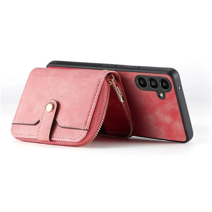 D3 For Samsung Galaxy A55 5G Cell Phone Case Zipper Wallet Leather+TPU+PC Cover with Long Strap