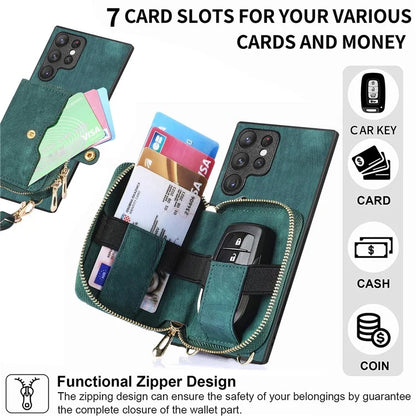 D3 Phone Case Wallet for Samsung Galaxy S22 Ultra 5G Zipper Pocket PU Leather+PC+TPU Phone Cover