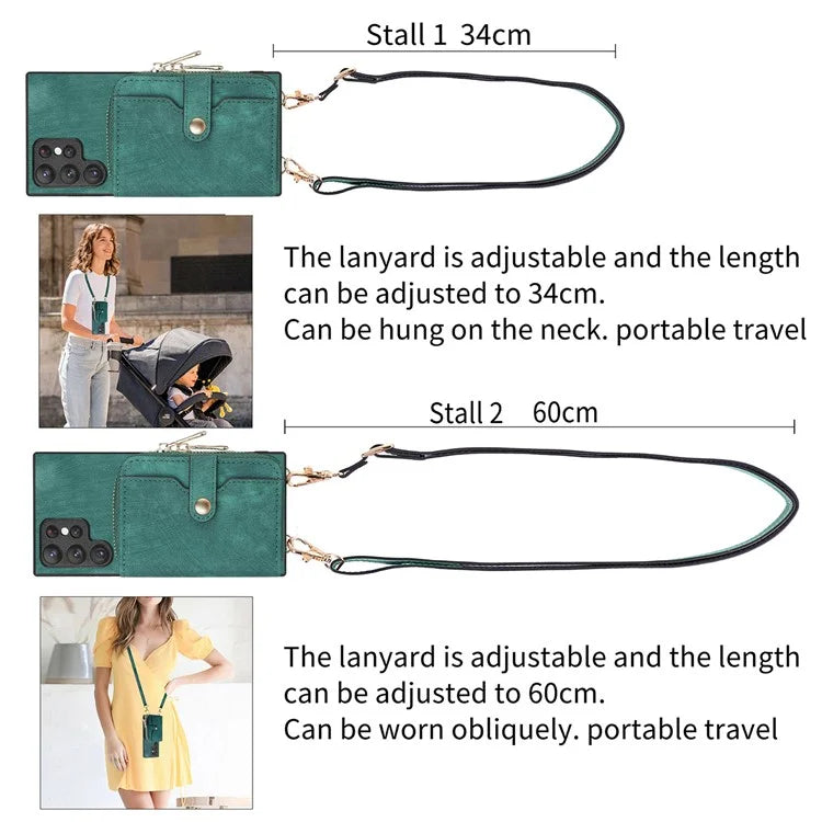 D3 Phone Case Wallet for Samsung Galaxy S22 Ultra 5G Zipper Pocket PU Leather+PC+TPU Phone Cover