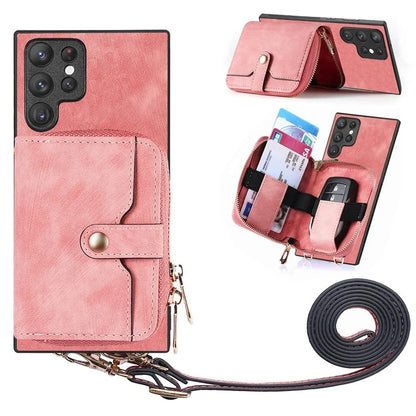 D3 Phone Case Wallet for Samsung Galaxy S22 Ultra 5G Zipper Pocket PU Leather+PC+TPU Phone Cover
