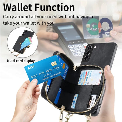 D3 for Samsung Galaxy S22+ 5G Zipper Pocket Crossbody Case Leather+TPU+PC Phone Cover