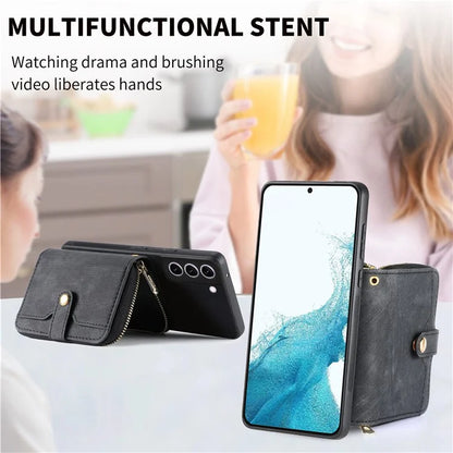 D3 for Samsung Galaxy S22+ 5G Zipper Pocket Crossbody Case Leather+TPU+PC Phone Cover