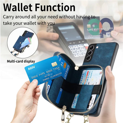 D3 for Samsung Galaxy S22+ 5G Zipper Pocket Crossbody Case Leather+TPU+PC Phone Cover