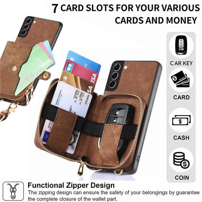 D3 for Samsung Galaxy S22+ 5G Zipper Pocket Crossbody Case Leather+TPU+PC Phone Cover
