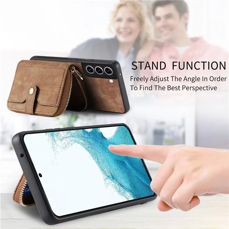 D3 for Samsung Galaxy S22+ 5G Zipper Pocket Crossbody Case Leather+TPU+PC Phone Cover
