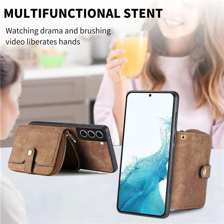 D3 for Samsung Galaxy S22+ 5G Zipper Pocket Crossbody Case Leather+TPU+PC Phone Cover