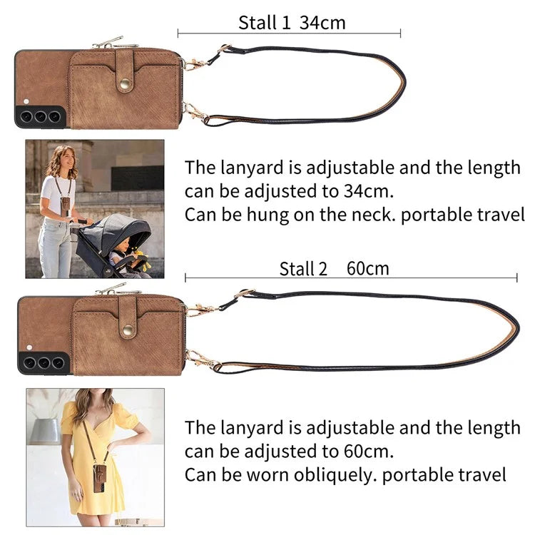 D3 for Samsung Galaxy S22+ 5G Zipper Pocket Crossbody Case Leather+TPU+PC Phone Cover