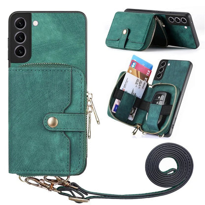 D3 for Samsung Galaxy S22+ 5G Zipper Pocket Crossbody Case Leather+TPU+PC Phone Cover