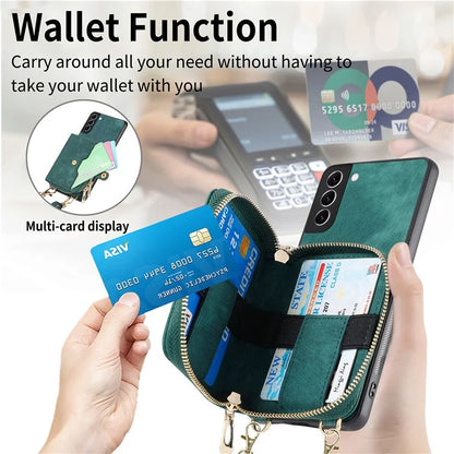 D3 for Samsung Galaxy S22+ 5G Zipper Pocket Crossbody Case Leather+TPU+PC Phone Cover