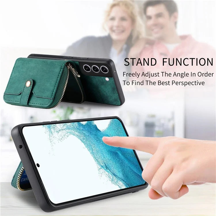 D3 for Samsung Galaxy S22+ 5G Zipper Pocket Crossbody Case Leather+TPU+PC Phone Cover