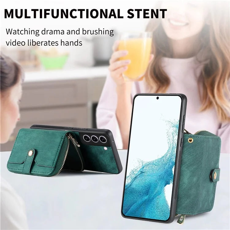 D3 for Samsung Galaxy S22+ 5G Zipper Pocket Crossbody Case Leather+TPU+PC Phone Cover