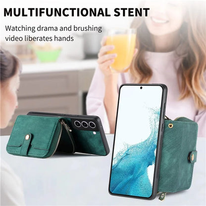 D3 for Samsung Galaxy S22+ 5G Zipper Pocket Crossbody Case Leather+TPU+PC Phone Cover