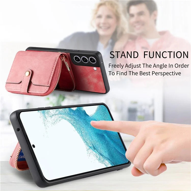D3 for Samsung Galaxy S22+ 5G Zipper Pocket Crossbody Case Leather+TPU+PC Phone Cover