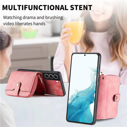 D3 for Samsung Galaxy S22+ 5G Zipper Pocket Crossbody Case Leather+TPU+PC Phone Cover