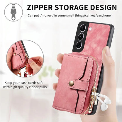 D3 for Samsung Galaxy S22+ 5G Zipper Pocket Crossbody Case Leather+TPU+PC Phone Cover