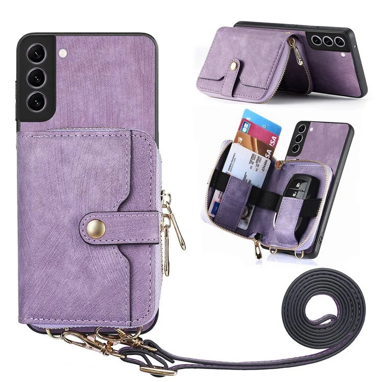 D3 for Samsung Galaxy S22+ 5G Zipper Pocket Crossbody Case Leather+TPU+PC Phone Cover