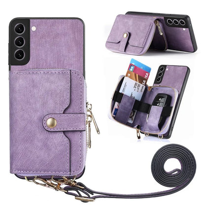 D3 for Samsung Galaxy S22+ 5G Zipper Pocket Crossbody Case Leather+TPU+PC Phone Cover