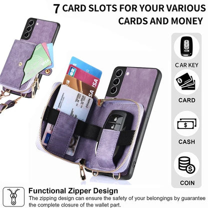 D3 for Samsung Galaxy S22+ 5G Zipper Pocket Crossbody Case Leather+TPU+PC Phone Cover