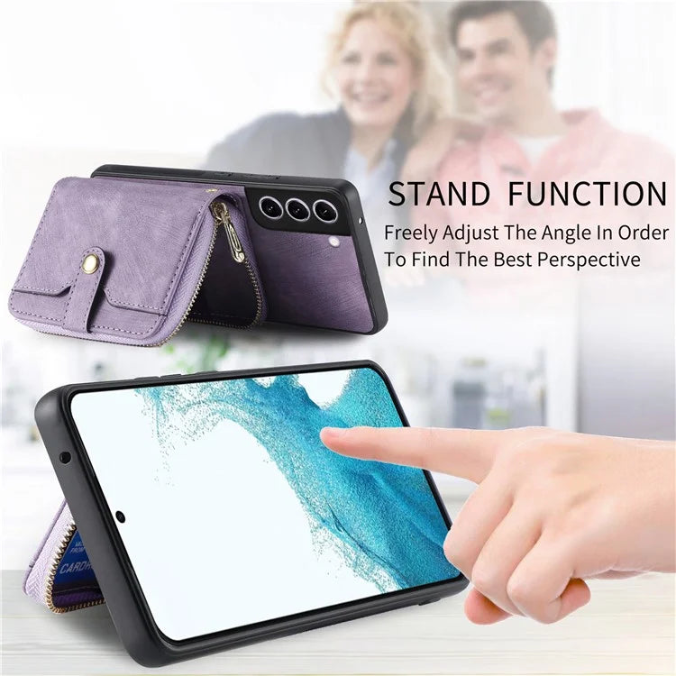 D3 for Samsung Galaxy S22+ 5G Zipper Pocket Crossbody Case Leather+TPU+PC Phone Cover