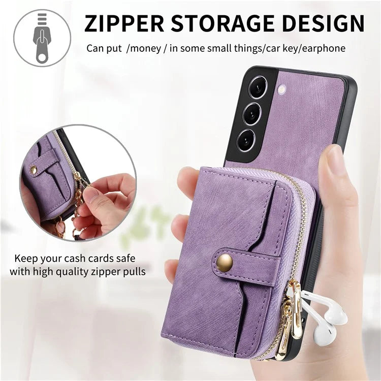 D3 for Samsung Galaxy S22+ 5G Zipper Pocket Crossbody Case Leather+TPU+PC Phone Cover
