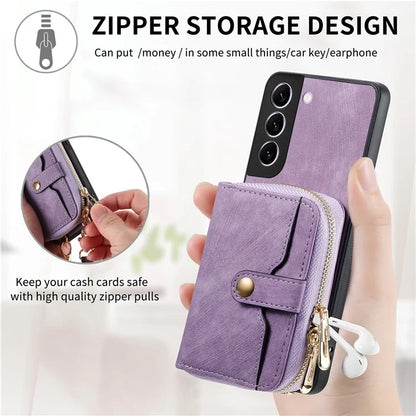 D3 for Samsung Galaxy S22+ 5G Zipper Pocket Crossbody Case Leather+TPU+PC Phone Cover