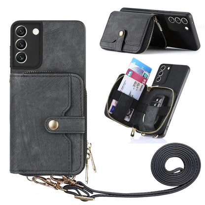 D3 For Samsung Galaxy S22 5G Case Zipper Wallet Retro Leather+TPU+PC Crossbody Phone Cover