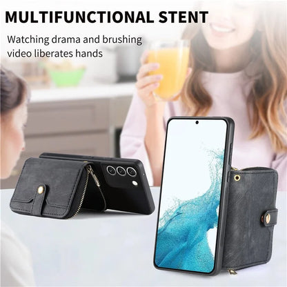D3 For Samsung Galaxy S22 5G Case Zipper Wallet Retro Leather+TPU+PC Crossbody Phone Cover