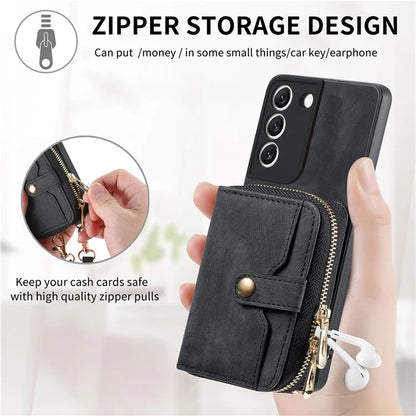 D3 For Samsung Galaxy S22 5G Case Zipper Wallet Retro Leather+TPU+PC Crossbody Phone Cover