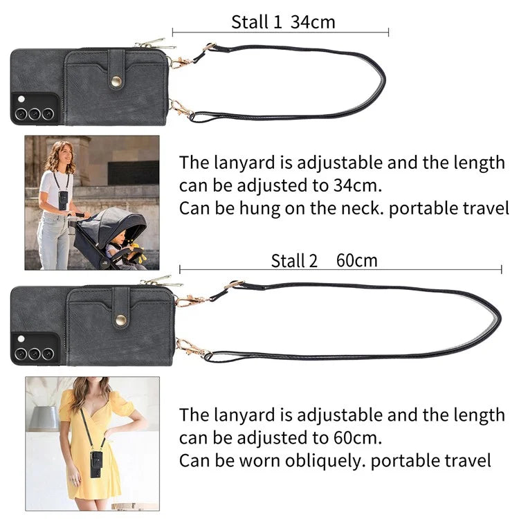 D3 For Samsung Galaxy S22 5G Case Zipper Wallet Retro Leather+TPU+PC Crossbody Phone Cover
