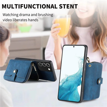 D3 For Samsung Galaxy S22 5G Case Zipper Wallet Retro Leather+TPU+PC Crossbody Phone Cover