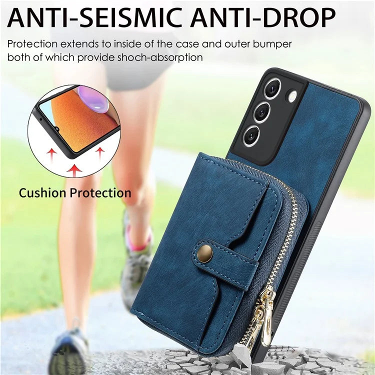 D3 For Samsung Galaxy S22 5G Case Zipper Wallet Retro Leather+TPU+PC Crossbody Phone Cover