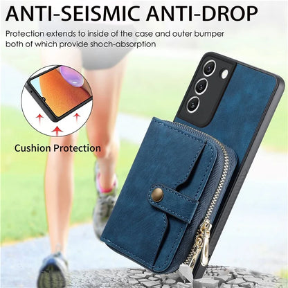 D3 For Samsung Galaxy S22 5G Case Zipper Wallet Retro Leather+TPU+PC Crossbody Phone Cover