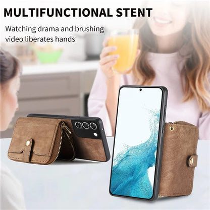 D3 For Samsung Galaxy S22 5G Case Zipper Wallet Retro Leather+TPU+PC Crossbody Phone Cover
