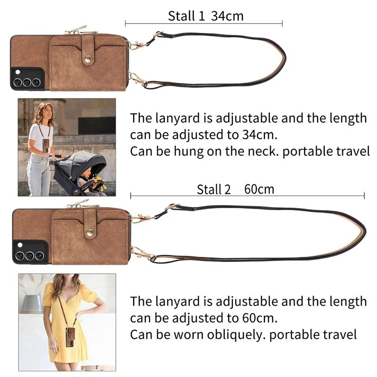 D3 For Samsung Galaxy S22 5G Case Zipper Wallet Retro Leather+TPU+PC Crossbody Phone Cover