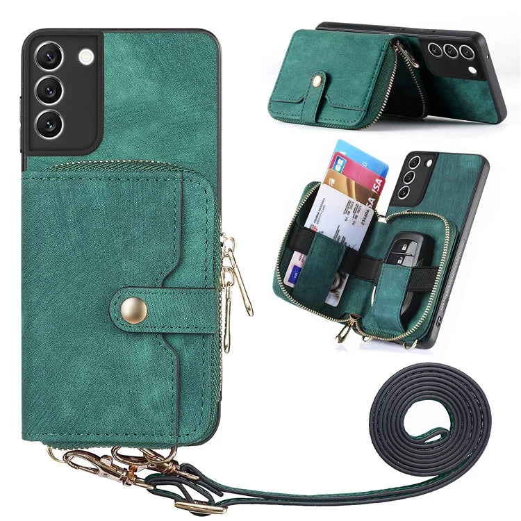 D3 For Samsung Galaxy S22 5G Case Zipper Wallet Retro Leather+TPU+PC Crossbody Phone Cover