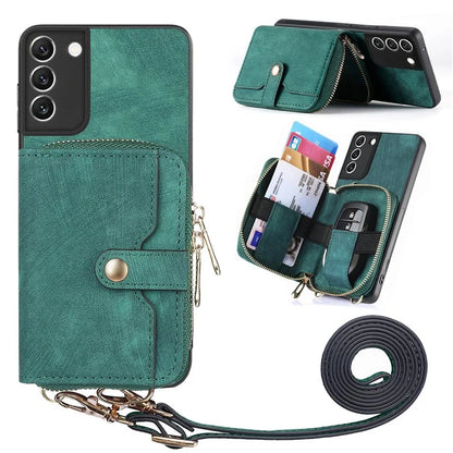 D3 For Samsung Galaxy S22 5G Case Zipper Wallet Retro Leather+TPU+PC Crossbody Phone Cover